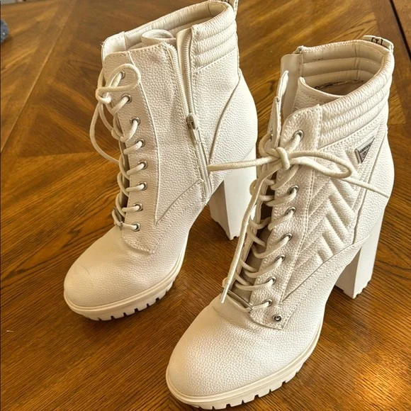 Guess Shoes Guess White Heeled Combat Boots Poshmark - Main Image